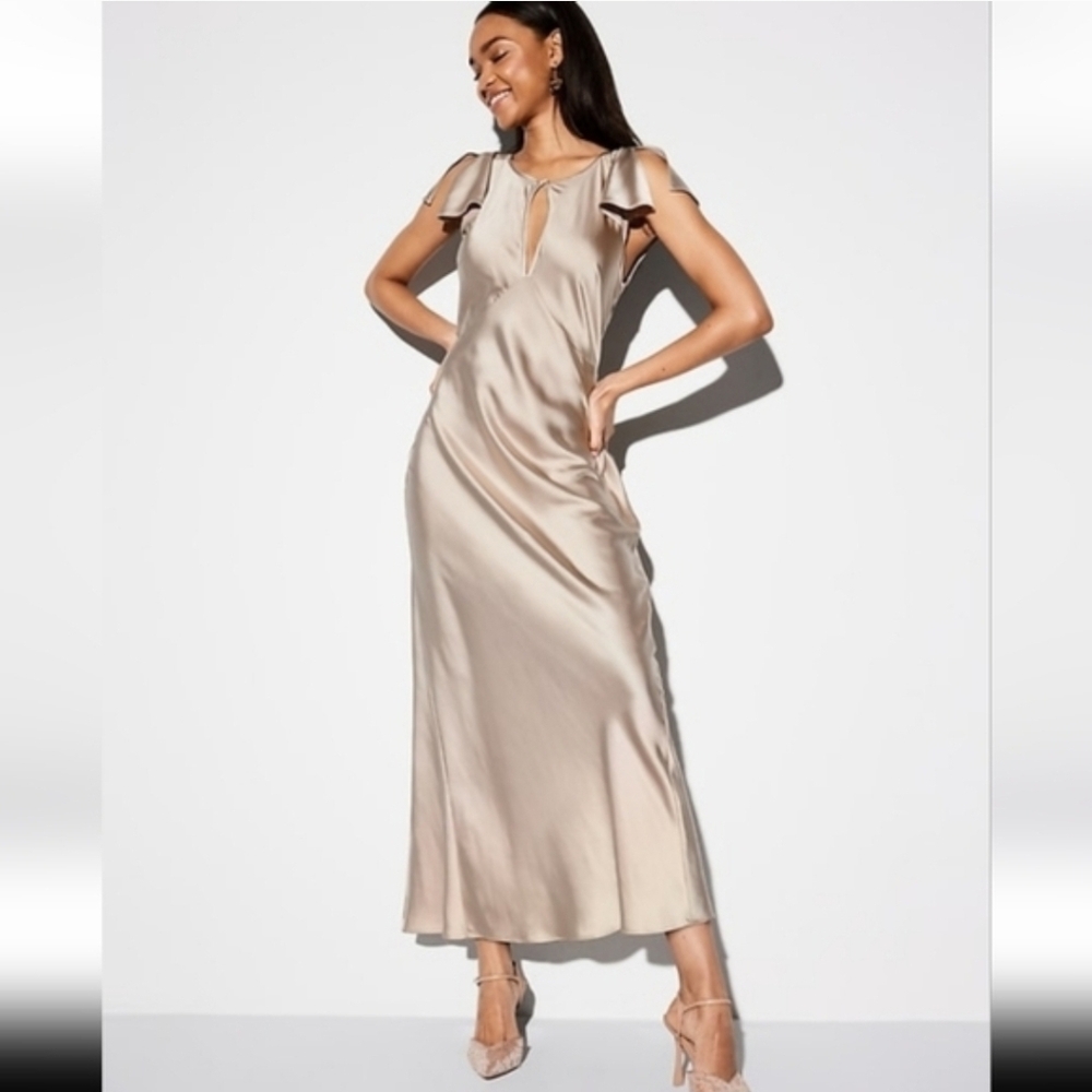 NWT The Occasion by Old Navy Women's Flutter Sleeve Satin Maxi Dress